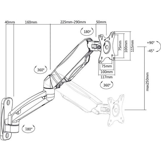 Fiber Mounts FM31 Επιτοίχια Βάση Οθόνης έως 43" με Βραχίονα