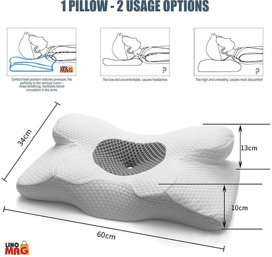 Медицинска Възглавница За Врат Memory Foam 34x60x13cm Бяла