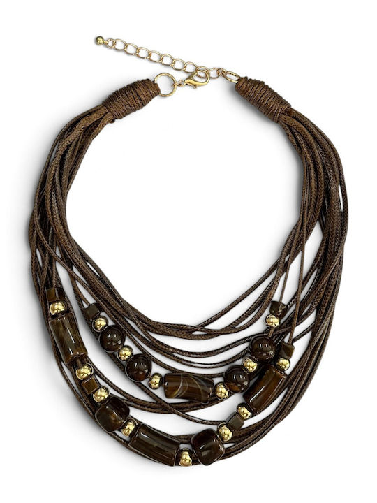 Steel Necklace From Gold Plated Steel Brown Steel Necklace From Gold Plated Steel Brown