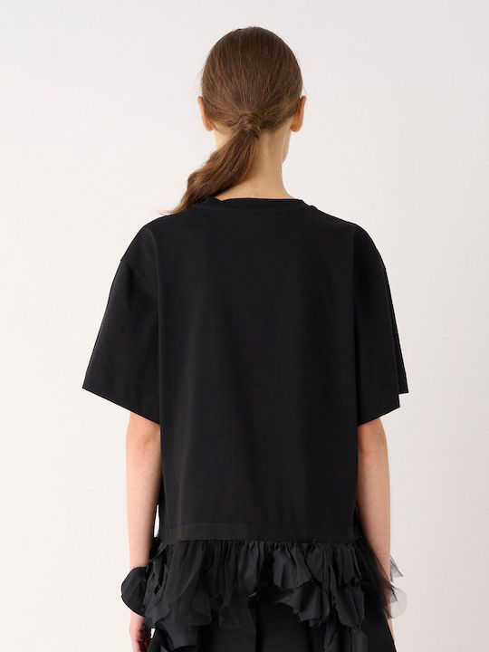 Women's Cotton Short Sleeve Black Blouse