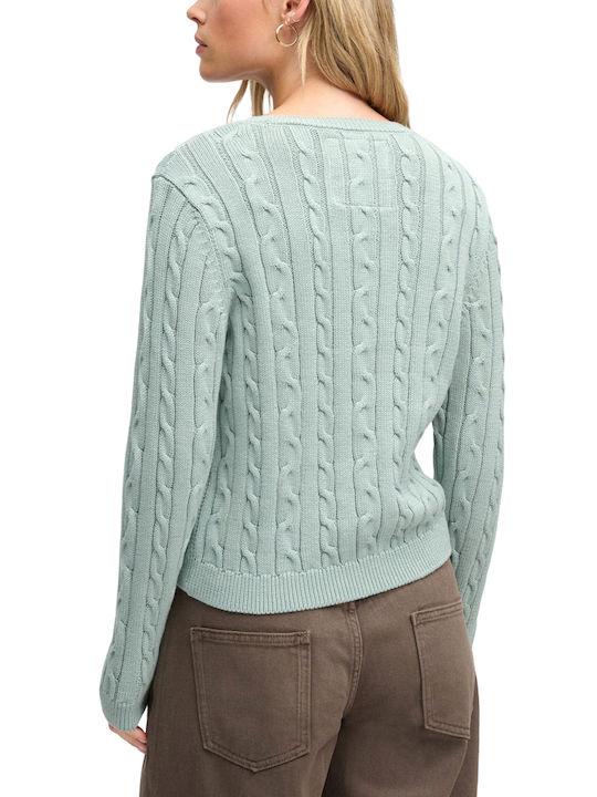 Superdry Pulover Dama din Bumbac Albastru Deschis
