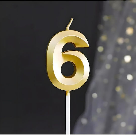 Lumânare Numărul 6 Model Diamant Flippy 5 X 3,4 Cm Auriu