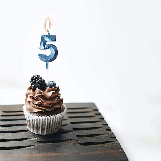 Number 5 Candle Flippy Diamond Model 5 X 3.4 Cm Blue