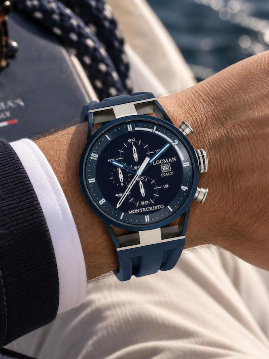 Locman Italy Montecristo Classic Movement Chrono Quartz Dial Blue Strap Blue Silicone