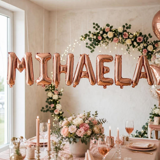Set 7 Balloons Numbers with Name Foil Rose Gold 40cm