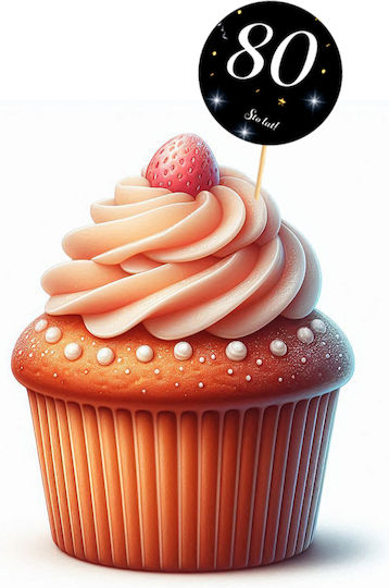 Toppery 80th Birthday Black Background White Text 6 Pcs