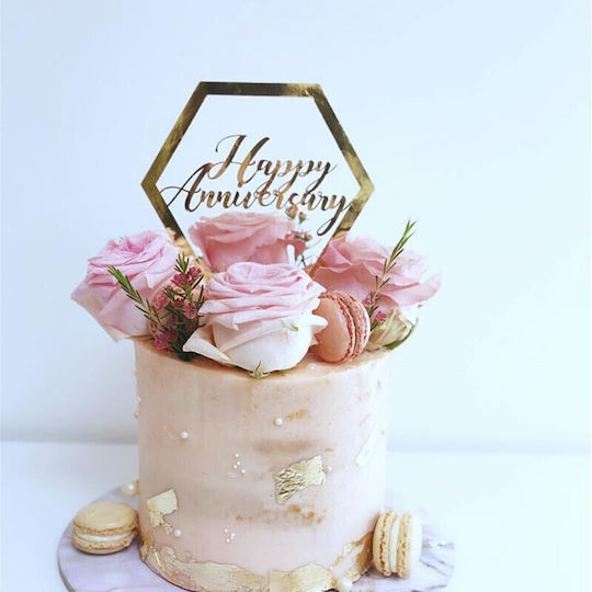 Decoratiune Cake Topper Flippy Formă Hexagonală Text La Mulți Ani Temă De Ziua De Naștere Aurie