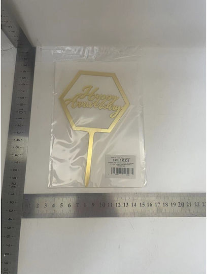 Decoratiune Cake Topper Flippy Formă Hexagonală Text La Mulți Ani Temă De Ziua De Naștere Aurie