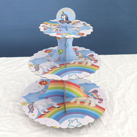 Stand Pentru Dulciuri Flippy Din Carton 3 Nivele Diametru 16 22 29 Cm Înălțime 38 Cm Temă Unicorn Multicolor