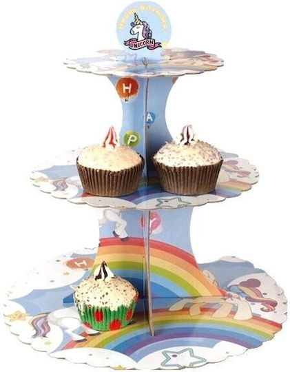 Stand Pentru Dulciuri Flippy Din Carton 3 Nivele Diametru 16 22 29 Cm Înălțime 38 Cm Temă Unicorn Multicolor