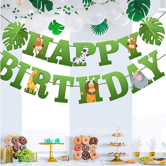 Banner Happy Birthday 100x200 Cm Flippy Role De Ață Inclusă Temă Junglă Verde