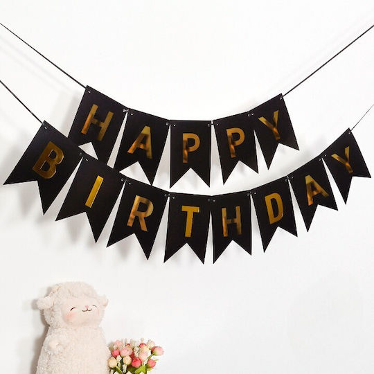 Banner Happy Birthday 100x200 Cm Dimensiune Steag 11.5x16.5 Cm Rola De Ață Inclusă Neagră