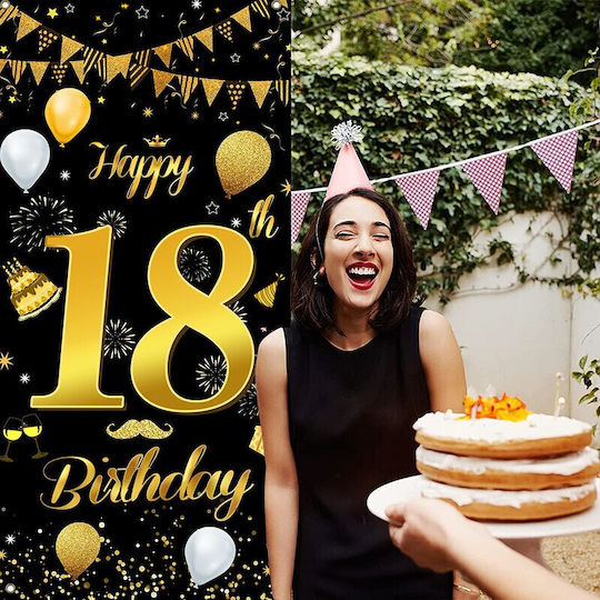 Banner Pentru Petrecere Flippy Happy Birthday Design Temă 18 Ani 185x90 Cm Negru