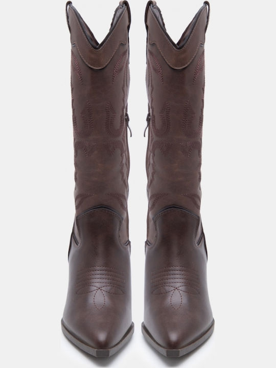 Wildleder Damenstiefel Cowboy mit mittlerem Absatz Braun