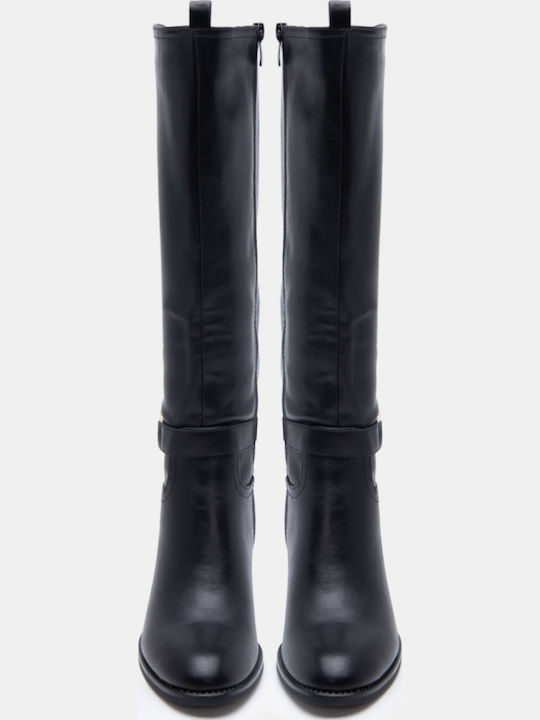 Suede Women's Boots with Mid Heel Black