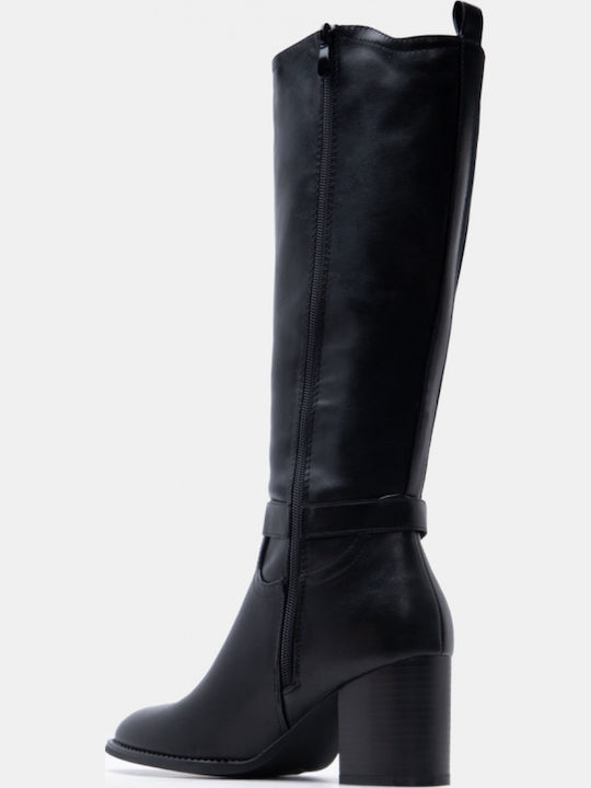Suede Women's Boots with Mid Heel Black