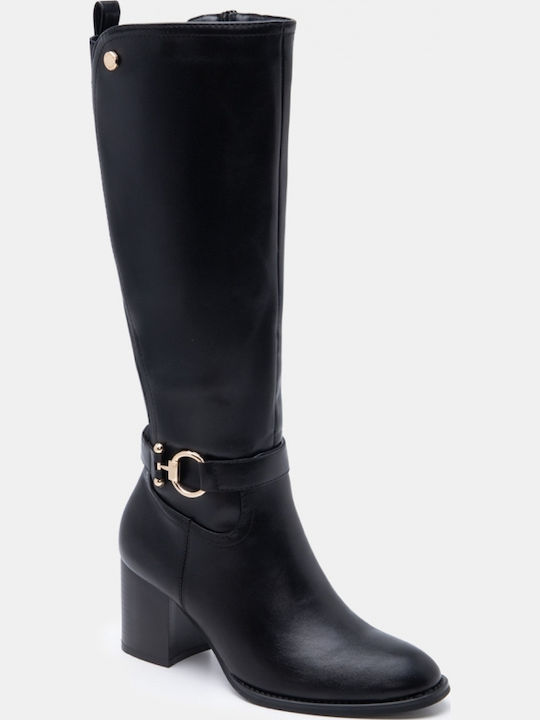 Suede Women's Boots with Mid Heel Black