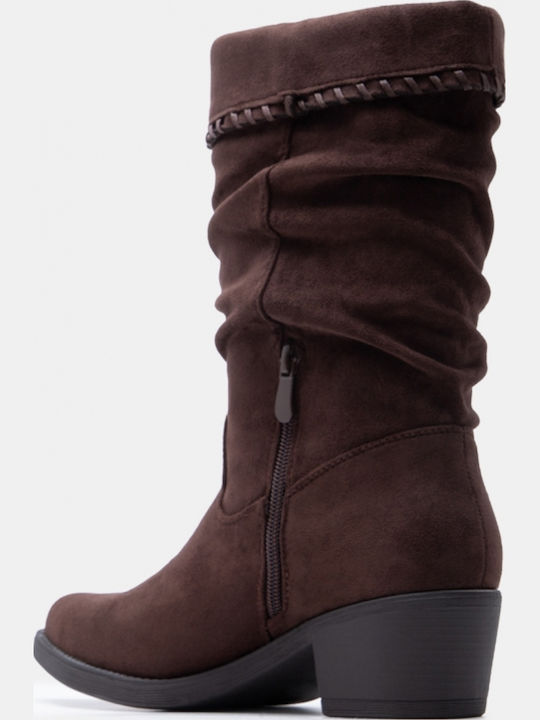 Suede Women's Ankle Boots Cowboy with Medium Heel Brown