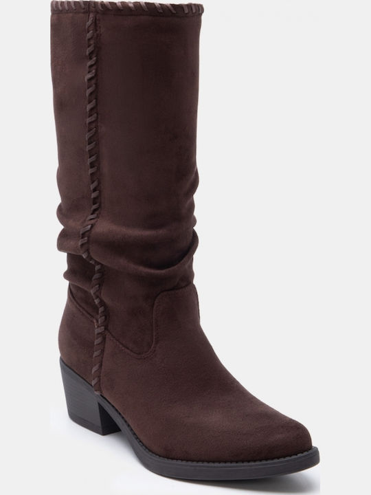 Suede Women's Ankle Boots Cowboy with Medium Heel Brown