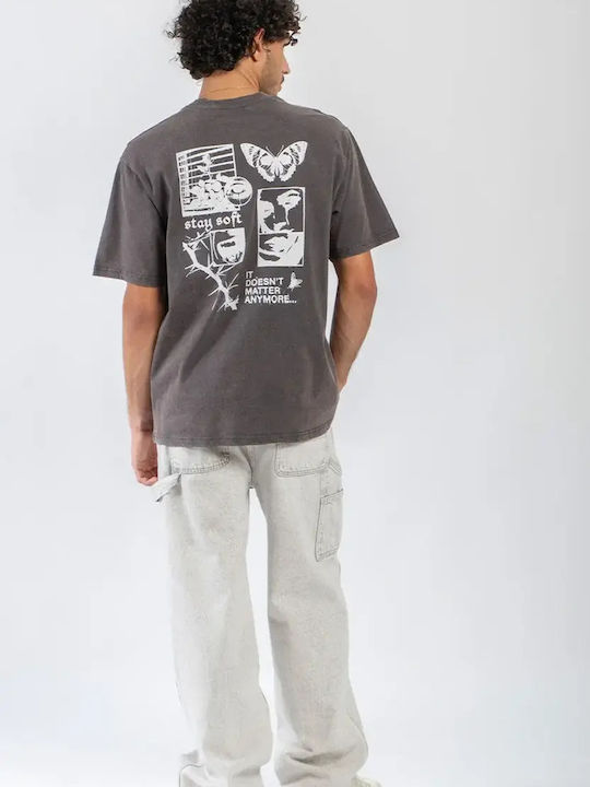 Short Sleeve Washed Black Blouse
