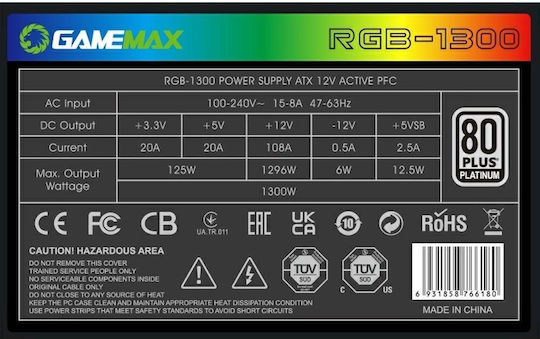 1300W Черно Захранващо Блокче За Компютър Пълен Модул 80 Plus Platinum (SAGMRGB1300)