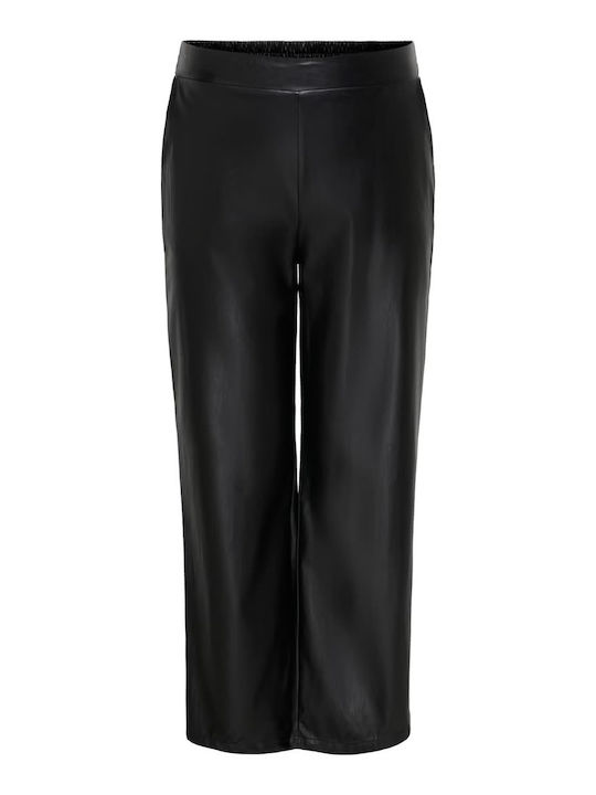 Damen Lederhose mit Gummiband in Schlank Passform Schwarz