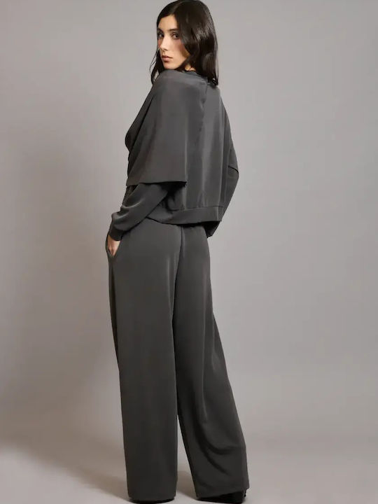 Women's Fabric Trousers with Elastic in Relaxed Fit Grey