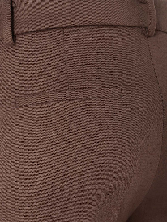 Damen Hochgeschnittenes Stoffhose in Gerader Bein Stil Braun
