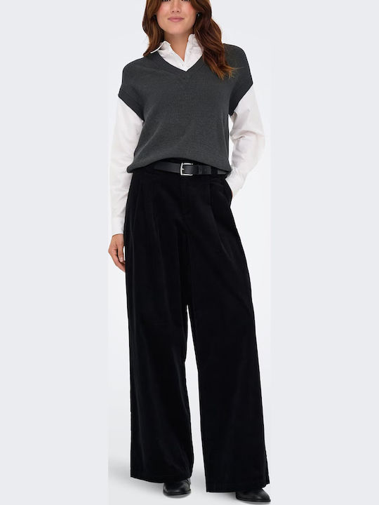 Breite Damen Hochgeschnittene Zeichenfolge Pantaloona in Breite Bein Stil Schwarz
