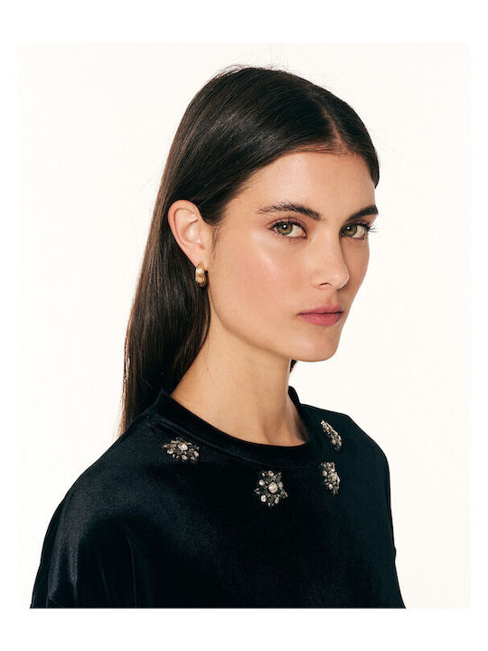 Damen Samt Hose Blumen Schwarz