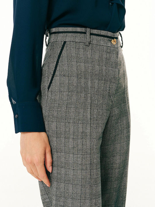 Forel Women's Fabric Checked Blue Trousers