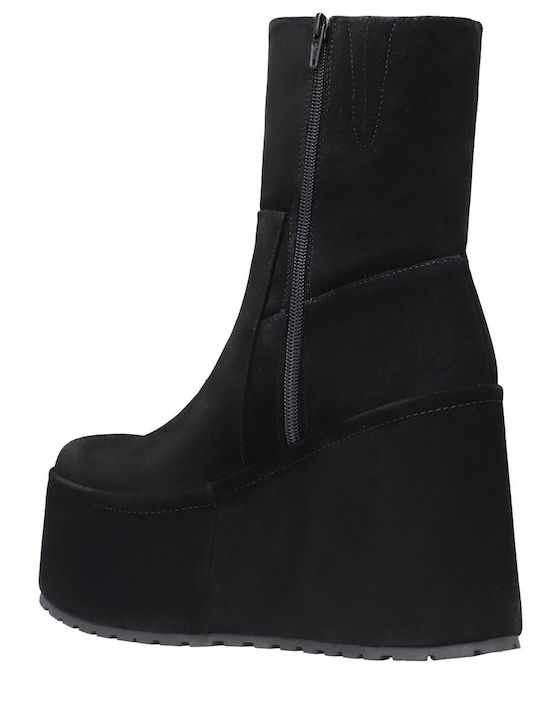 Wildleder Stiefeletten Damen mit Hohem Absatz Schwarz