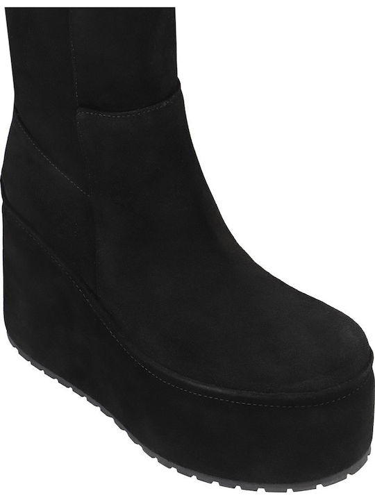 Wildleder Stiefeletten Damen mit Hohem Absatz Schwarz