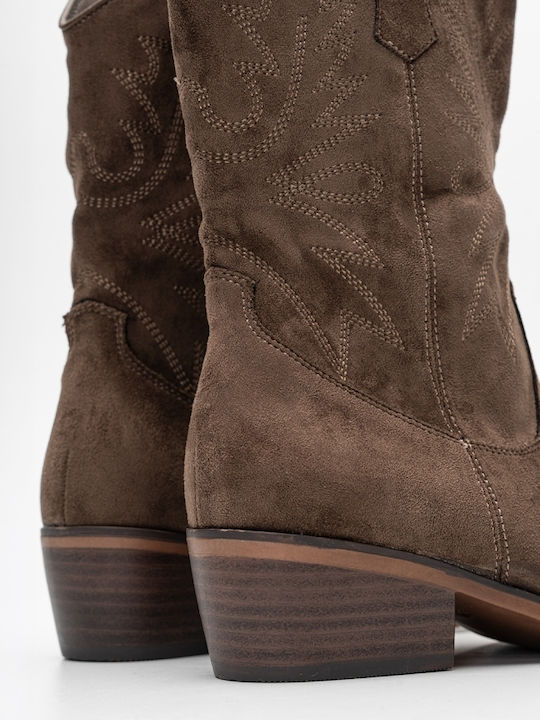 Suede Women's Ankle Boots Cowboy Brown