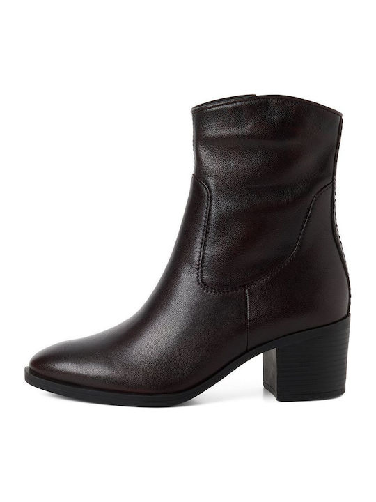 Leather Women's Ankle Boots with High Heel Burgundy