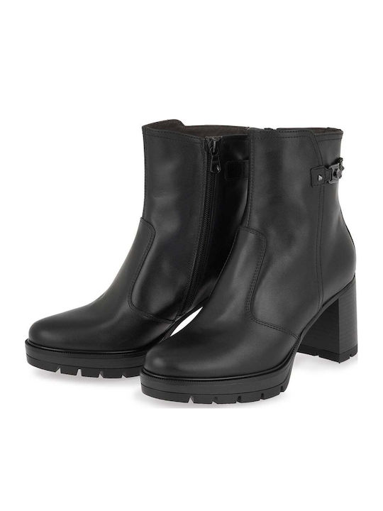 Leather Women's Ankle Boots with High Heel Black
