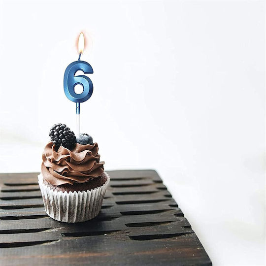Number 6 Candle Flippy Diamond Model 5 X 3.4 Cm Blue