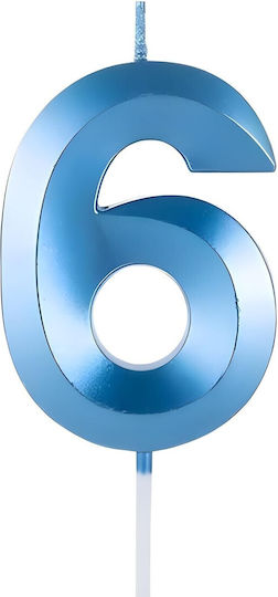 Number 6 Candle Flippy Diamond Model 5 X 3.4 Cm Blue