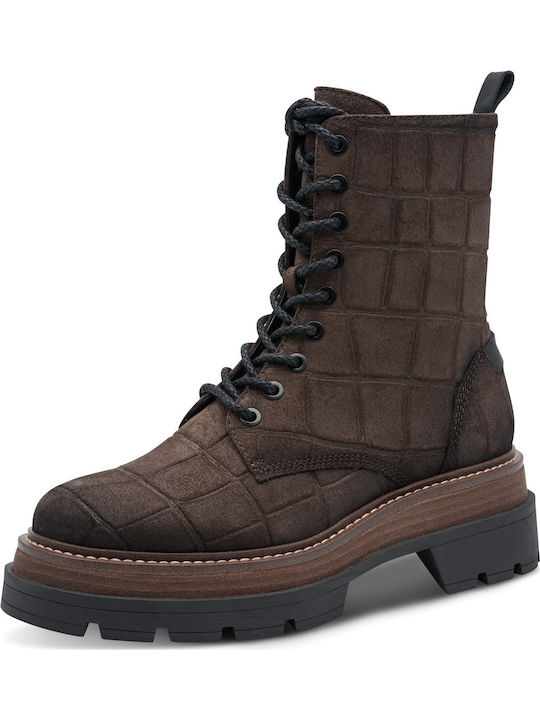 Leder Damen Stiefeletten mit Mittelhohem Braun Absatz