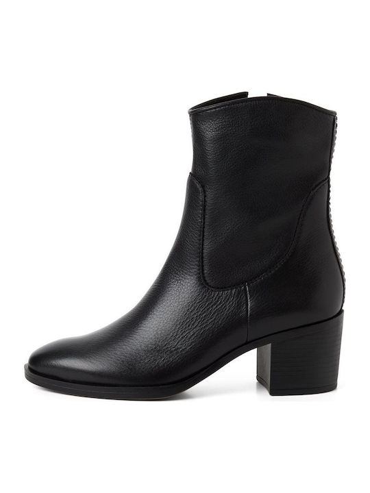 Leather Women's Ankle Boots with High Heel Black
