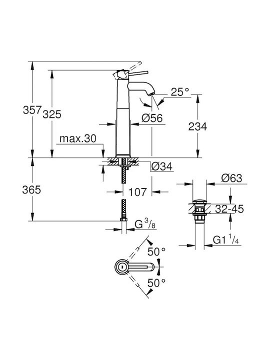Grohe Start Classic Baterie Amestecare pentru Chiuvetă Înaltă