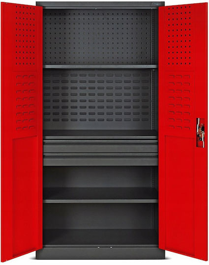Jan Nowak Metallischer Arbeitstisch Szymon 920 X 1850 X 500 Mm Anthrazit-Rot