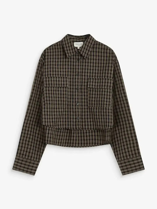 Long Sleeve Women's Cotton Shirt Black Checked