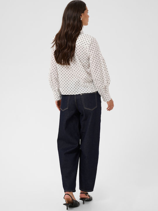Langärmeliges Damenhemd Weiß Mit Schwarz Polka Dot Polka Dot