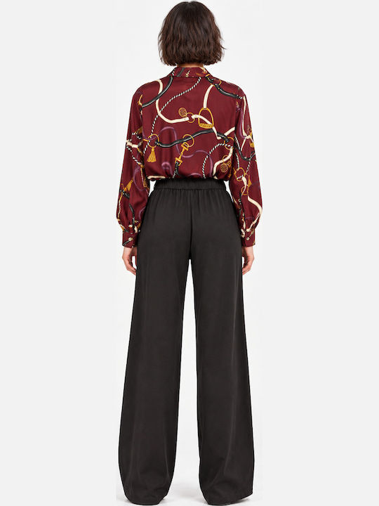 Long Sleeve Women's Satin Shirt Burgundy
