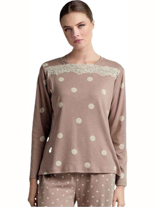 Infiore Infiore Damen Winter Schlafanzug Set Braun