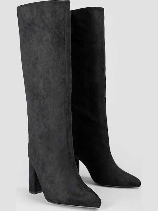 Wildleder Damenstiefel mit Hohem Absatz Schwarz