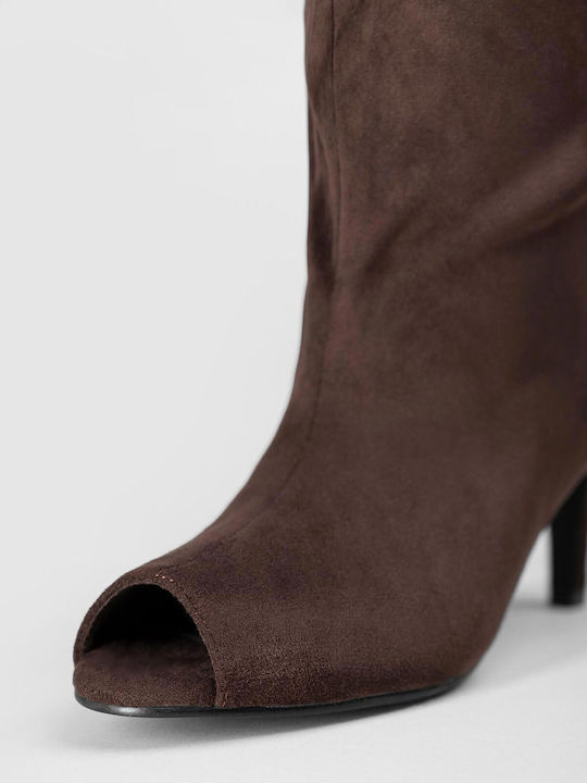 Wildleder Damenstiefel mit Mittelhohem Absatz Braune