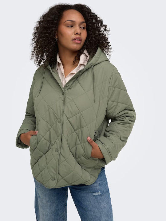 Long Women's Puffer Jacket for Winter Khaki