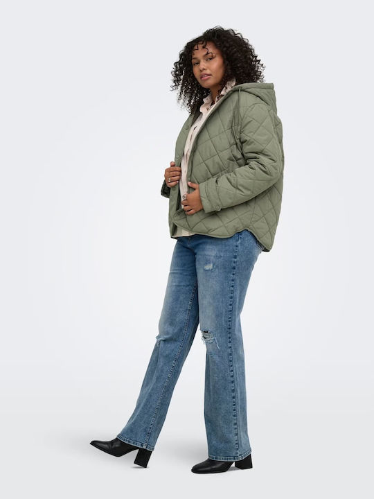 Long Women's Puffer Jacket for Winter Khaki